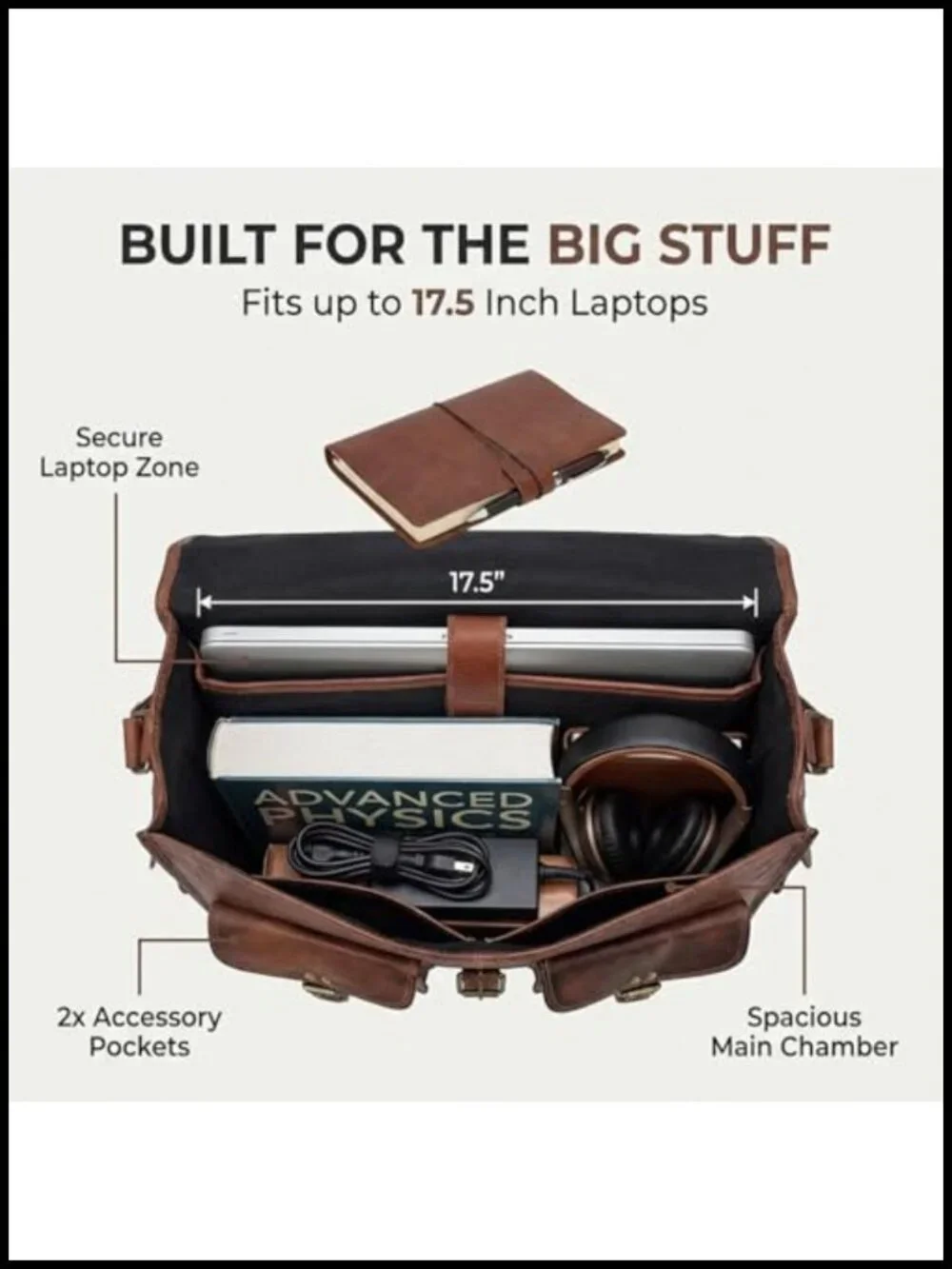 Handmade Full-Grain Leather Laptop Messenger Bag for 14-Inch Computer Work